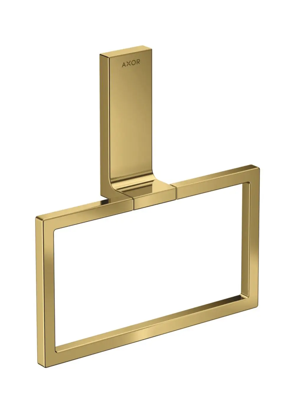 Handtuchring in rechteckiger Form mit polierter Gold-Optik, designed von AXOR. Er bietet eine elegante Möglichkeit, Handtücher aufzubewahren.